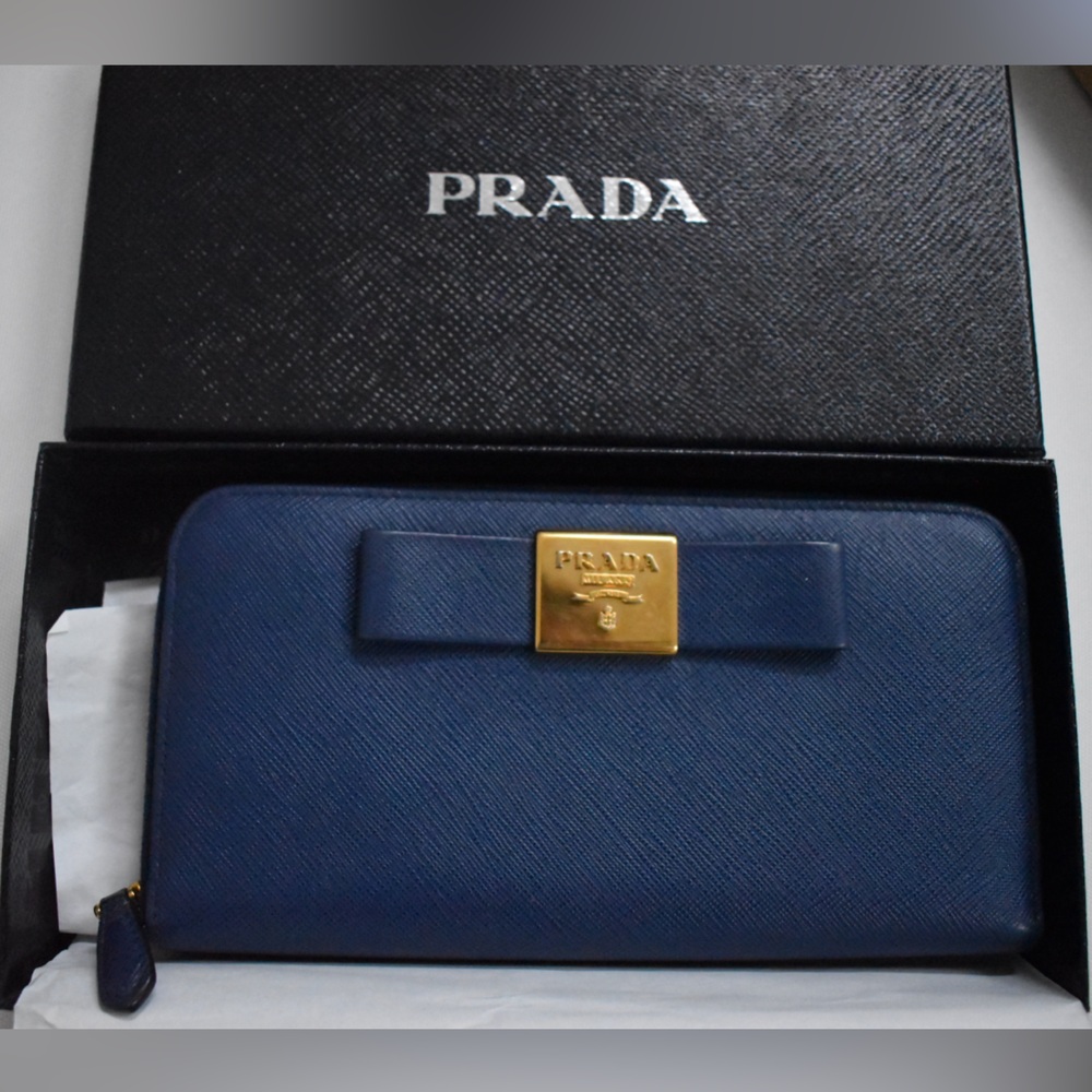 Prada Navy Wallet with Gold Detail